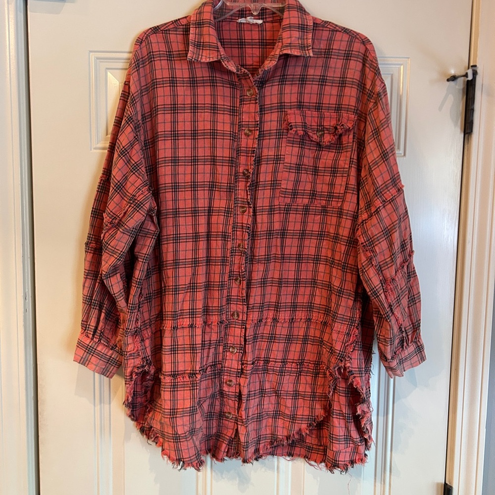 Orange Plaid Button-Up Dress